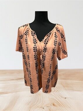 Shein - Peach and Black Patterned Women's Top - Size L